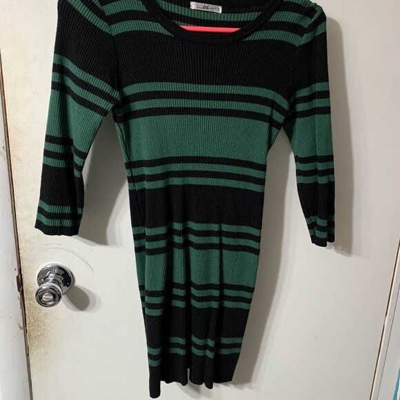ktk Green and Black Small Striped Sweater Dress - Picture 1 of 5